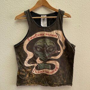 No Time I Don't Need Humans I'm Here For Weed Alien Tank Top Medium Adult Unisex